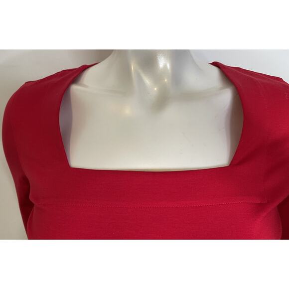 Akris Punto Red Knit SS Top US 8 Square Neckline Cotton Spandex - Picture 5 of 9